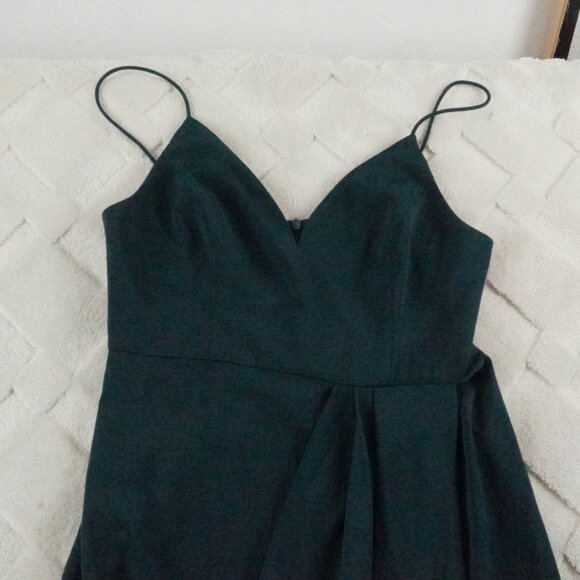 Shona Joy Emerald Green Draped Satin Midi Dress Womens 4 With a Tulip Hem - Picture 3 of 10